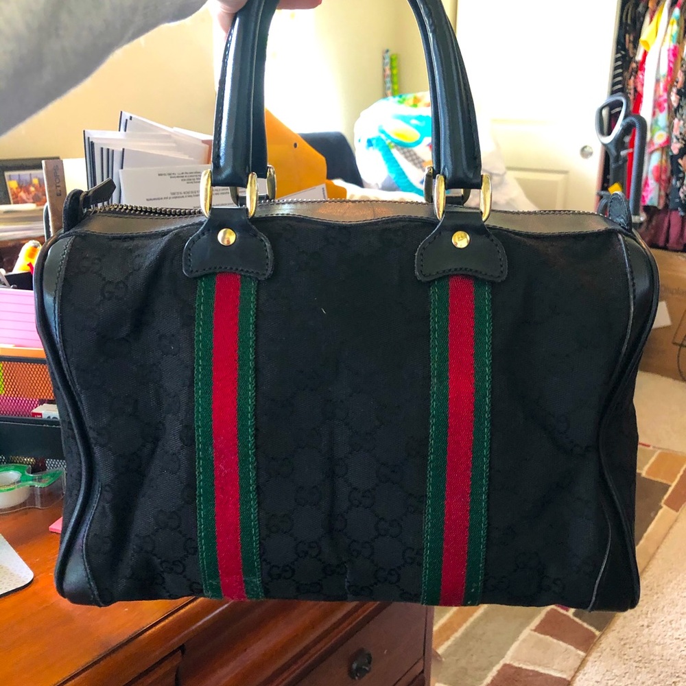 Vintage Gucci Stripe Boston Bag